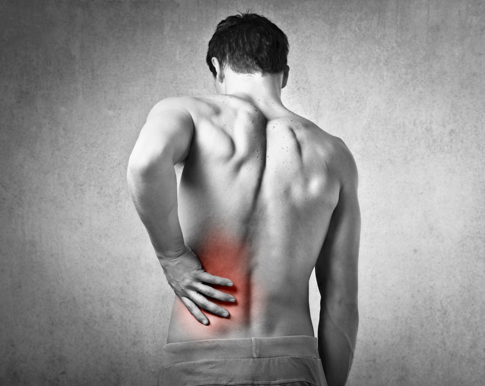 Man with Back Pain Highlighted in Red